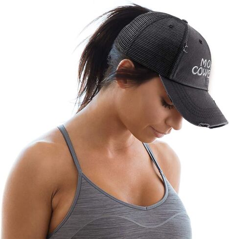 Custom Womens Ponytail Cap More Cowbell Embroidery Distressed Trucker Hats in Kuwait