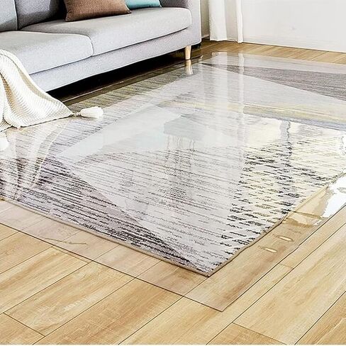 Extra Large Clear Plastic Vinyl Carpet Protector Protects Wood Flooring Matt Mats, Carpet Protectors/Pad Protectors for Bedroom, Varand, Clear, 120cmX280cm/48"X112" in Kuwait
