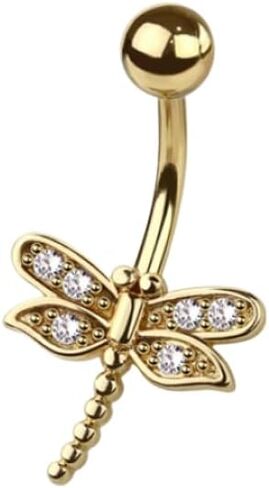 Pierced Owl 14GA 316L Stainless Steel CZ Crystal Dragonfly Belly Button Ring in Saudi Arabia