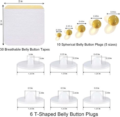 15PC Round Ball-Shaped Belly Button Plug Belly Button Shaper Post Tummy(10 Different Sizes) and 30pc Breathable Belly Button Patch in Saudi Arabia