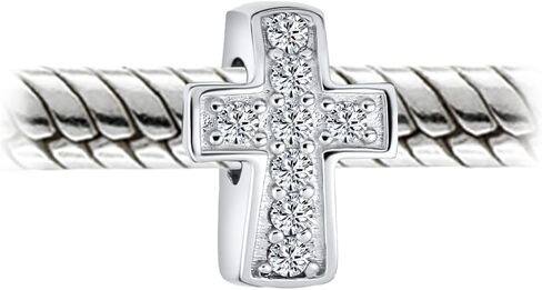 Bling Jewelry .925 Sterling Silver Simple Sparkling Spiritual Religious Clear Pave CZ Cross Charm Bead For Women Teen Communion, Weddings for Bracelet in Kuwait
