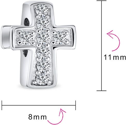 Bling Jewelry .925 Sterling Silver Simple Sparkling Spiritual Religious Clear Pave CZ Cross Charm Bead For Women Teen Communion, Weddings for Bracelet in Kuwait