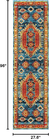 سجادة عداء من مجموعة همدان العتيقة من SAFAVIEH - 2'3" × 8'، أزرق وبرتقالي، تصميم شرقي تقليدي، لا يتساقط ويسهل العناية به، مثالية للمناطق ذات الحركة العالية في غرفة المعيشة وغرفة النوم (VTH253M) in Kuwait