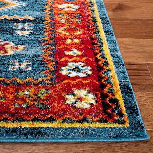 سجادة عداء من مجموعة همدان العتيقة من SAFAVIEH - 2'3" × 8'، أزرق وبرتقالي، تصميم شرقي تقليدي، لا يتساقط ويسهل العناية به، مثالية للمناطق ذات الحركة العالية في غرفة المعيشة وغرفة النوم (VTH253M) in Kuwait