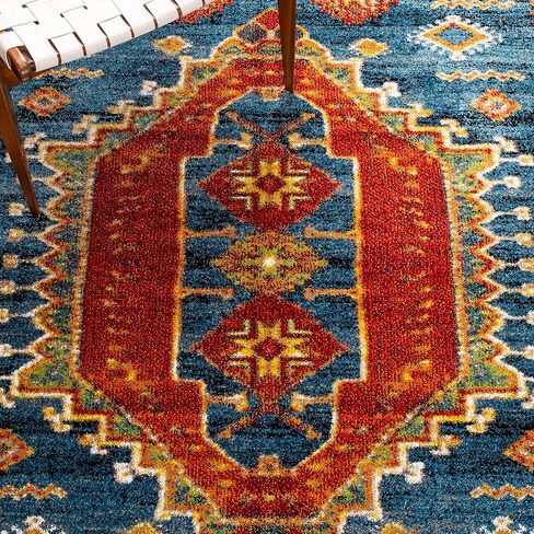 سجادة عداء من مجموعة همدان العتيقة من SAFAVIEH - 2'3" × 8'، أزرق وبرتقالي، تصميم شرقي تقليدي، لا يتساقط ويسهل العناية به، مثالية للمناطق ذات الحركة العالية في غرفة المعيشة وغرفة النوم (VTH253M) in Kuwait