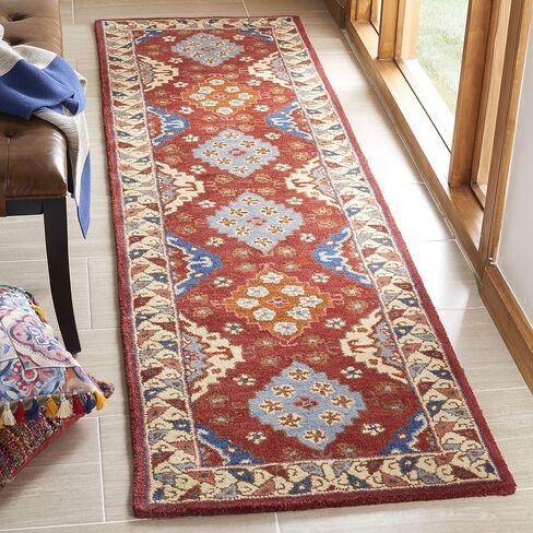 SAFAVIEH Antiquity Collection 2'3" x 8' Red/Blue AT509Q Handmade Traditional Oriental Premium Wool Runner Rug in Kuwait