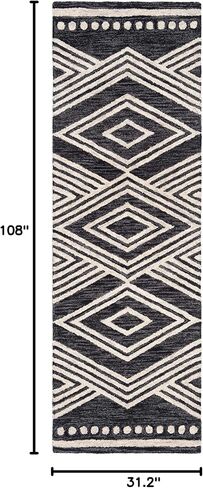 سجادة SAFAVIEH Micro-Loop Collection Runner - 2'6" x 9'، فحمي وعاجي، صوف قبلي مغربي مصنوع يدويًا، مثالي للمناطق ذات حركة المرور العالية في غرفة المعيشة وغرفة النوم (MLP156H) in Kuwait