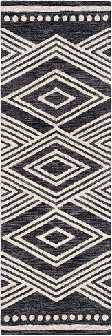 سجادة SAFAVIEH Micro-Loop Collection Runner - 2'6" x 9'، فحمي وعاجي، صوف قبلي مغربي مصنوع يدويًا، مثالي للمناطق ذات حركة المرور العالية في غرفة المعيشة وغرفة النوم (MLP156H) in Kuwait