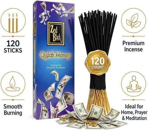 Quick Money Incense Sticks – 120 Count | Prosperity-Themed Aromatic Incense for Meditation & Spiritual Practices | Zed Black in Saudi Arabia