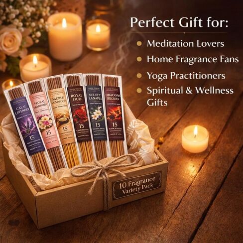 Incense Sticks Variety Pack, 150 Count – Nag Champa, Sandalwood, Lavender, Rose, Oud, Dragon Blood, Jasmine, Pineapple, Floral Harmony & Fruity Burst | 10 Scents × 15 Sticks | Natural Incense Set in Saudi Arabia