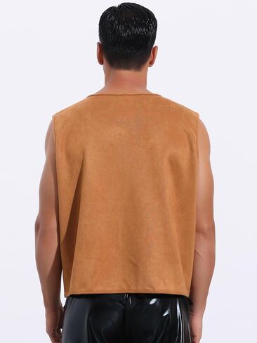 Lars Amadeus Suede Fringe Vest for Men's 70s Western Front Open Sleeveless Tassel Cardigan Jacket Waistcoat in Kuwait