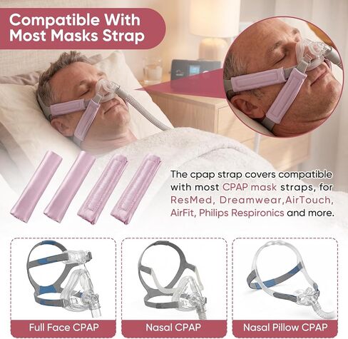 Satin CPAP Mask Strap Covers 8 Pack, Universal Silk CPAP Strap Covers Comfortable CPAP Strap Cushion Pads for Strap Headgear Face Protector, Washable and Reusable for Reducing Red Marks Pink in Kuwait