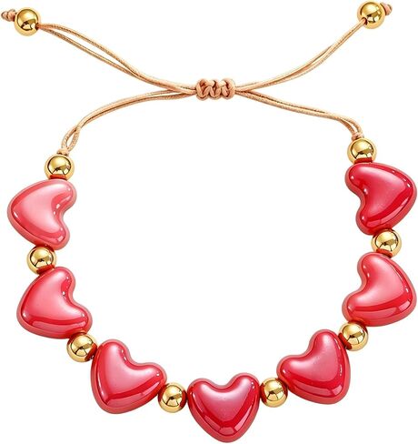Colorful Heart Charm Beaded Bracelet for Women Love Hearts Ceramic Bracelet Y2k Stackable Stretch Heart Bracelets Bohemian Summer Beach Jewelry Gift in Saudi Arabia