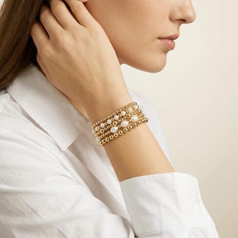 5PCS Gold Bracelets for Women Dainty Round Beaded Bracelet Stackable Stretch Bead Ball Bracelets Adjustable stacked Strand Bracelet Jewelry Set for Gifts in Saudi Arabia