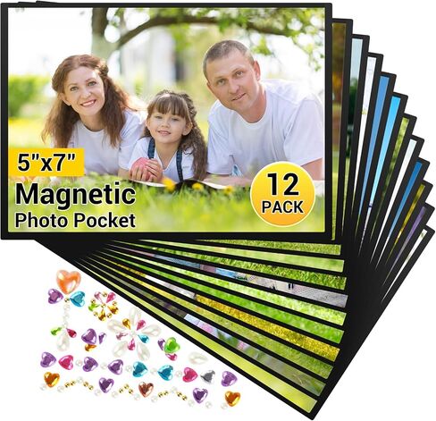 Magnetic Picture Frames for Refrigerator, 5x7 Magnetic Photo Frames 5 Pack, Reusable Strong Magnet Photo Sleeves for Locker, Office Cabinet & Home Decor,Black in Saudi Arabia