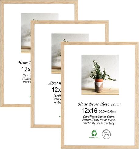 LYYYXGYP 12x16 Picture Frame Set of 3, Natural Solid Oak Wood Frame 12 by 16 Poster Frame with Plexiglass for Wall Hanging in Saudi Arabia