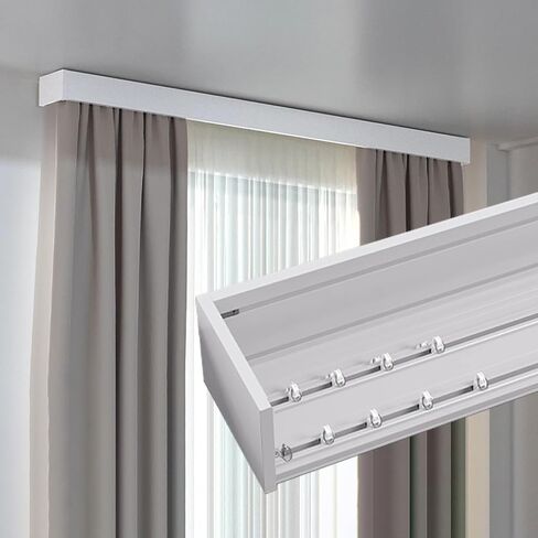 Integrated Ceiling Curtain Pelmet Box - 2.9m/9.5ft Blackout Decorative Curtain Track for Hotel, Office & Bedroom - Stylish White Baffle Rail Design in Kuwait