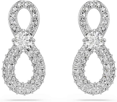 أقراط سواروفسكي Hyperbola، قطع دائري، Pavé، Infinity، بيضاء، مطلية بالروديوم in Kuwait