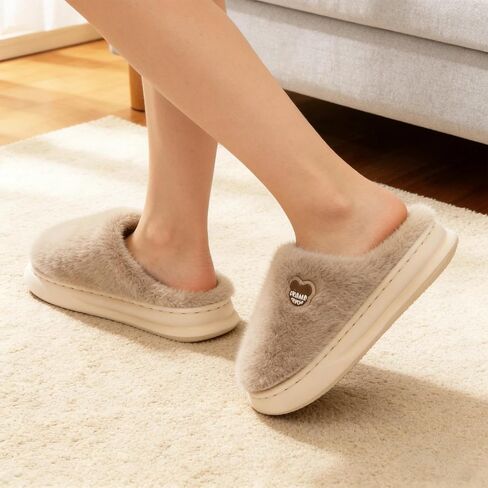 Warm Plush Slippers House for Women and Men, Soft Indoor Slip-On Winter with Cozy Fleece Lining Anti-Slip Sole Home Shoes in Kuwait