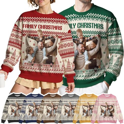 Custom Ugly Christmas Sweater with Photo for Men Women Youth Kid, Matching Ugly Christmas Sweatshirt Family Couples in Saudi Arabia