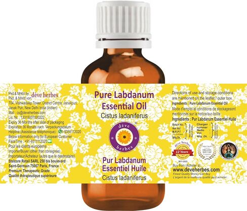 dève herbes Labdanum Essential Oil (Cistus ladaniferus) Pure | Viscous Texture | Rich Aroma | Unisex | All Skin Types | for External Use Only | Natural Extract | Steam Distilled 30ml (1 oz) in Kuwait