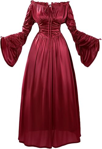 Renaissance Dress Women Drawstring Bell Sleeve Corset Dresses in Saudi Arabia