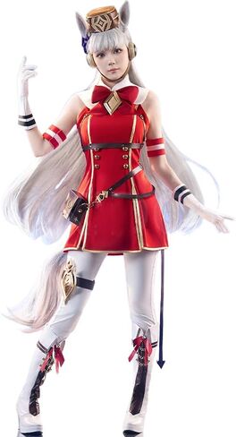 Women Cosplay Red Dress White Trousers Full Set Clothes with Accessories for Anime Game Costumes Halloween Party in Saudi Arabia