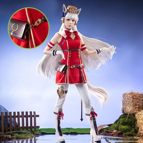 Women Cosplay Red Dress White Trousers Full Set Clothes with Accessories for Anime Game Costumes Halloween Party in Saudi Arabia