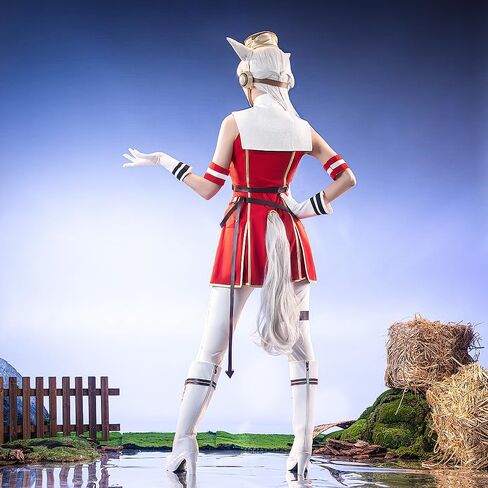 Women Cosplay Red Dress White Trousers Full Set Clothes with Accessories for Anime Game Costumes Halloween Party in Saudi Arabia