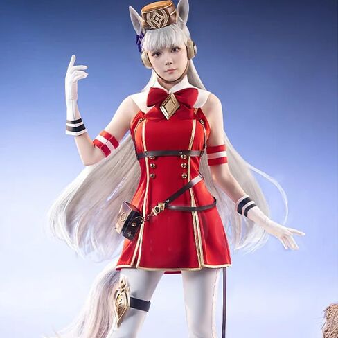 Women Cosplay Red Dress White Trousers Full Set Clothes with Accessories for Anime Game Costumes Halloween Party in Saudi Arabia