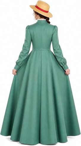 Women's Green Cottagecore Prairie Dress Long Sleeve Maxi Dress Victorian Renaissance Cosplay Costume for Halloween in Saudi Arabia