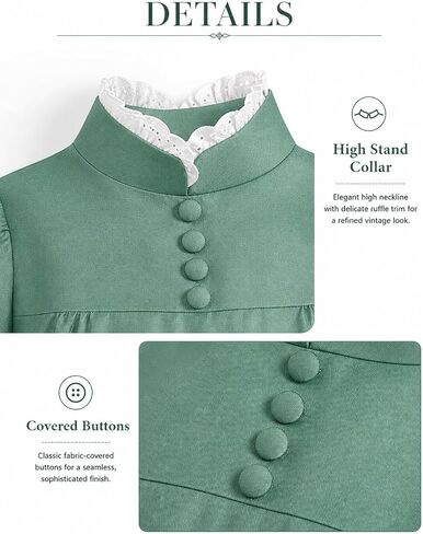Women's Green Cottagecore Prairie Dress Long Sleeve Maxi Dress Victorian Renaissance Cosplay Costume for Halloween in Saudi Arabia