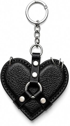 Studded Leather Heart Bag Charm Y2K Gothic Keychain for Women Punk Aesthetic Purse Charm,PU Leather Gothic Accessory in Kuwait
