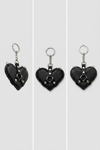 Studded Leather Heart Bag Charm Y2K Gothic Keychain for Women Punk Aesthetic Purse Charm,PU Leather Gothic Accessory in Kuwait