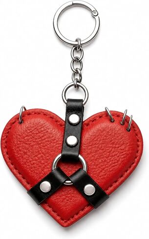 Studded Leather Heart Bag Charm Y2K Gothic Keychain for Women Punk Aesthetic Purse Charm,PU Leather Gothic Accessory in Kuwait