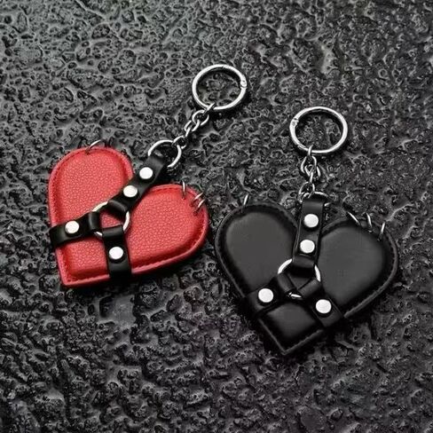 Studded Leather Heart Bag Charm Y2K Gothic Keychain for Women Punk Aesthetic Purse Charm,PU Leather Gothic Accessory in Kuwait