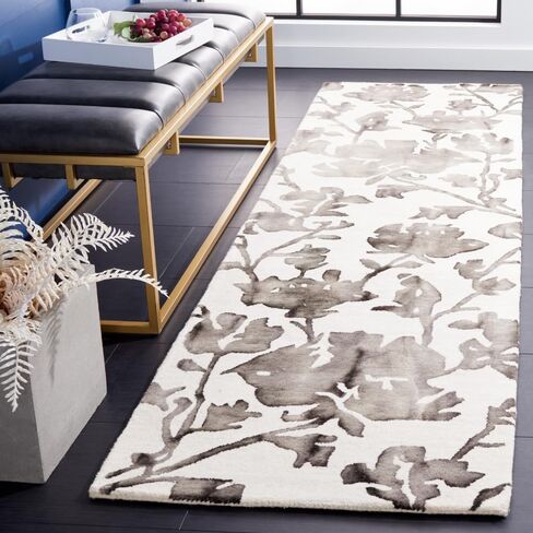 سجادة SAFAVIEH Dip Dye Collection - 2'3" x 12'، عاجي وفحمي، صوف بألوان مائية مزهرة مصنوعة يدويًا، مثالية للمناطق ذات الحركة المرورية العالية في غرفة المعيشة وغرفة النوم (DDY716D) in Kuwait