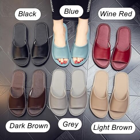 Leather Slide Sandals for Men Women - Top-Grain Cowhide Non-Slip Slippers (Black/Gray/Blue) in Saudi Arabia