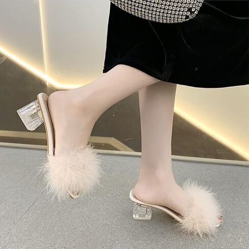 Holibanna Fluffy Heels Women Slippers Lightweight Non-Slip Thick Heel Sandal Shoes for Outdoor Summer Casual Party Work Comfortable Fashionable Footwear in Saudi Arabia