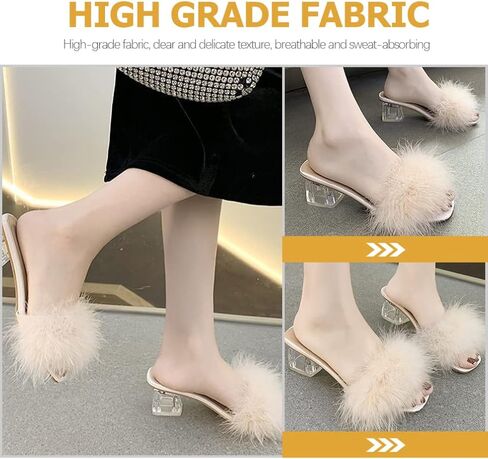 Holibanna Fluffy Heels Women Slippers Lightweight Non-Slip Thick Heel Sandal Shoes for Outdoor Summer Casual Party Work Comfortable Fashionable Footwear in Saudi Arabia