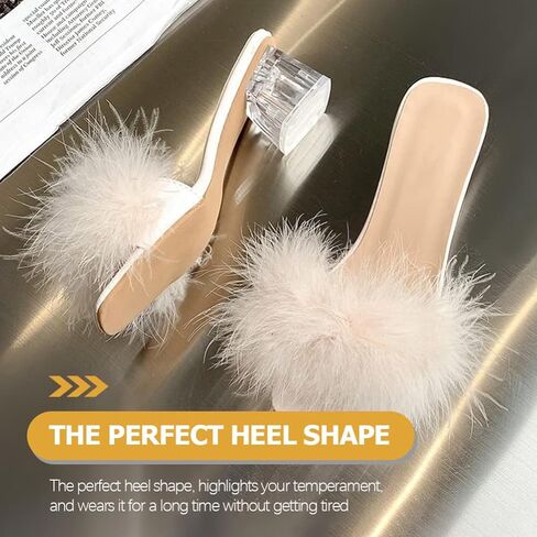 Holibanna Fluffy Heels Women Slippers Lightweight Non-Slip Thick Heel Sandal Shoes for Outdoor Summer Casual Party Work Comfortable Fashionable Footwear in Saudi Arabia