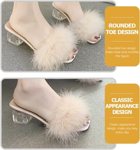 Holibanna Fluffy Heels Women Slippers Lightweight Non-Slip Thick Heel Sandal Shoes for Outdoor Summer Casual Party Work Comfortable Fashionable Footwear in Saudi Arabia