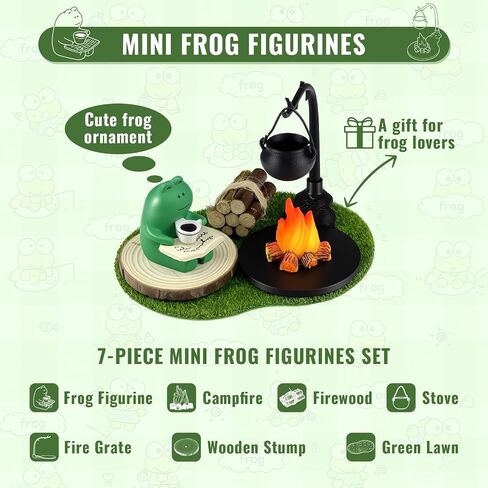 Miniature Frog Figurines Set - Cute Desk Trinkets for Office Shelf Decor - Funny Frog Gifts for Frog Lovers - Whimsical Desk Accessories Bookshelf Decor Camping Scene in Kuwait