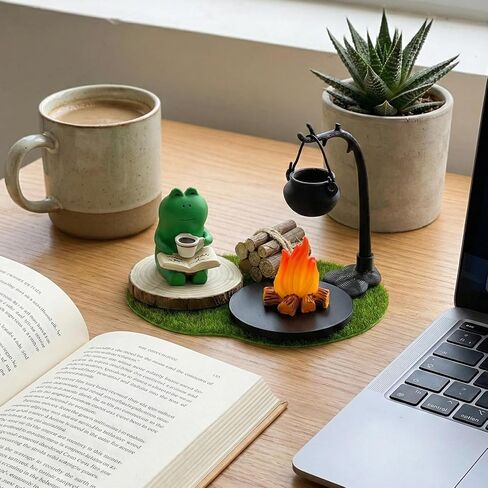Miniature Frog Figurines Set - Cute Desk Trinkets for Office Shelf Decor - Funny Frog Gifts for Frog Lovers - Whimsical Desk Accessories Bookshelf Decor Camping Scene in Kuwait