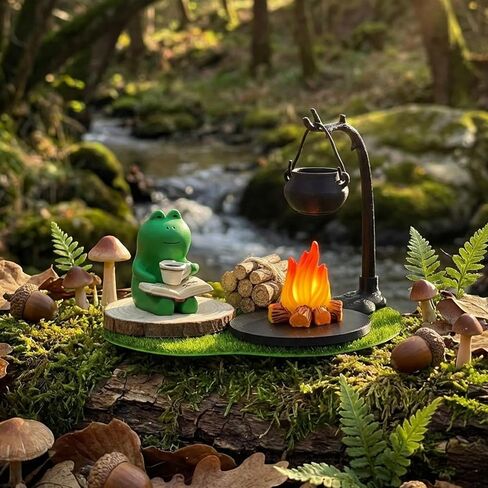 Miniature Frog Figurines Set - Cute Desk Trinkets for Office Shelf Decor - Funny Frog Gifts for Frog Lovers - Whimsical Desk Accessories Bookshelf Decor Camping Scene in Kuwait