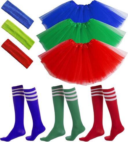3 Sets Women Tutu Skirt 1980s Costume Accessories 5 Layered Colored Tutus Dress for Women Halloween Party (Tutu with Matching heaband and Socks) in Saudi Arabia