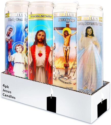 4 Pack Jesus 8 Inch White Religious Glass Candles - Set of 4 White Jesus Candles for Vigils, Prayers, Blessing Ceremonies, and More | Jesus Devotional Candles in Kuwait