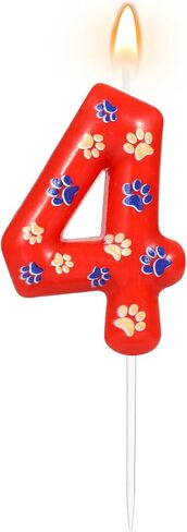 AKURIEEY Dog and Cat Paw Birthday Candles Red Blue and Yellow Numbers 4 Candle Cake Topper Cupcake Decorations for Pet Theme Party Decor Anniversary Celebrations Supplies in Saudi Arabia
