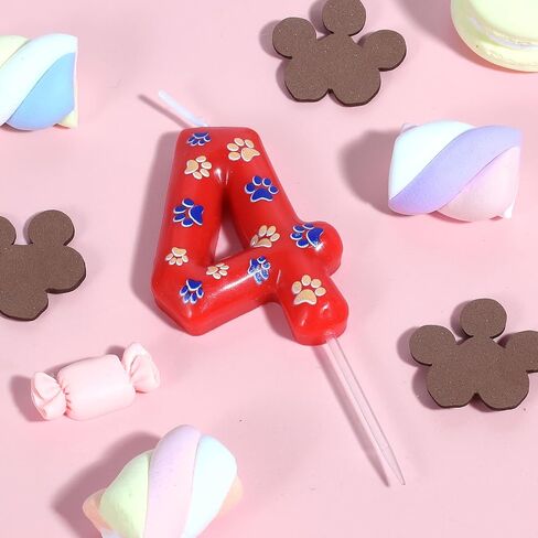 AKURIEEY Dog and Cat Paw Birthday Candles Red Blue and Yellow Numbers 4 Candle Cake Topper Cupcake Decorations for Pet Theme Party Decor Anniversary Celebrations Supplies in Saudi Arabia