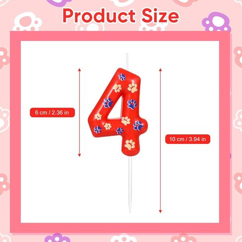 AKURIEEY Dog and Cat Paw Birthday Candles Red Blue and Yellow Numbers 4 Candle Cake Topper Cupcake Decorations for Pet Theme Party Decor Anniversary Celebrations Supplies in Saudi Arabia